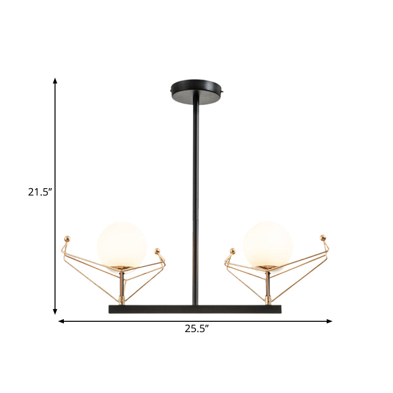 Modern 2/3/4-Headed Black Chandelier With White Glass Shades Warm/White Light - Global Hanging Lamp