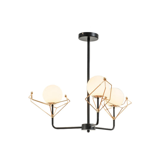 Modern 2/3/4-Headed Black Chandelier With White Glass Shades Warm/White Light - Global Hanging Lamp