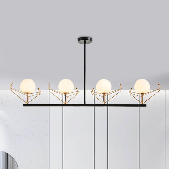 Modern 2/3/4-Headed Black Chandelier With White Glass Shades Warm/White Light - Global Hanging Lamp