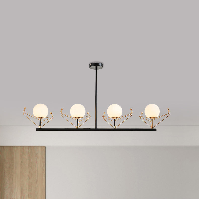 Modern 2/3/4-Headed Black Chandelier With White Glass Shades Warm/White Light - Global Hanging Lamp