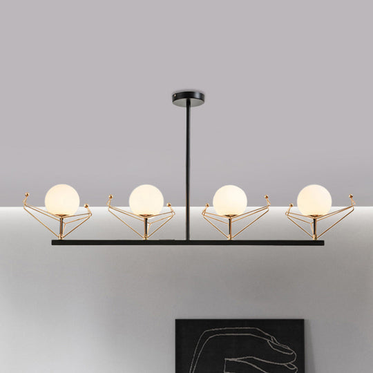 Modern 2/3/4-Headed Black Chandelier With White Glass Shades Warm/White Light - Global Hanging Lamp