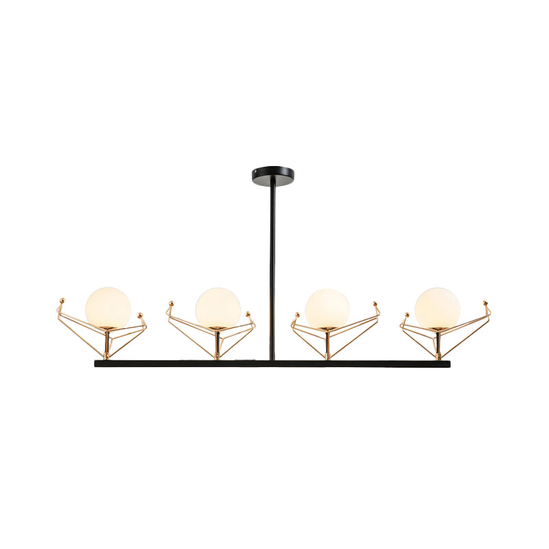 Modern 2/3/4-Headed Black Chandelier With White Glass Shades Warm/White Light - Global Hanging Lamp