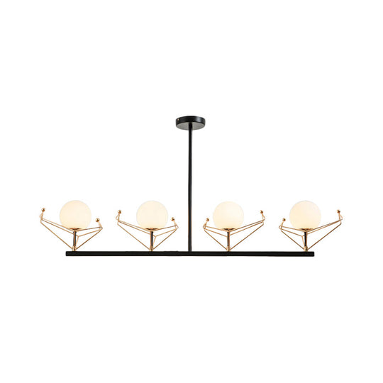 Modern 2/3/4-Headed Black Chandelier With White Glass Shades Warm/White Light - Global Hanging Lamp