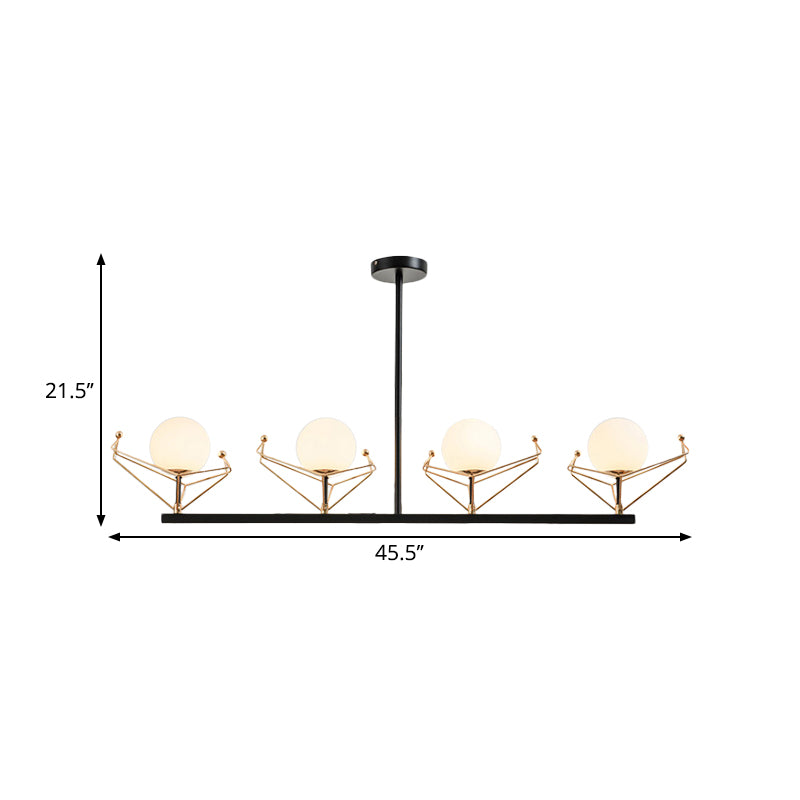 Modern 2/3/4-Headed Black Chandelier With White Glass Shades Warm/White Light - Global Hanging Lamp