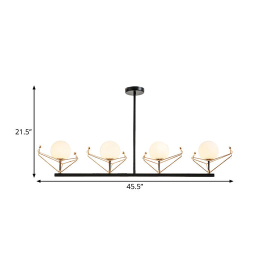 Modern 2/3/4-Headed Black Chandelier With White Glass Shades Warm/White Light - Global Hanging Lamp