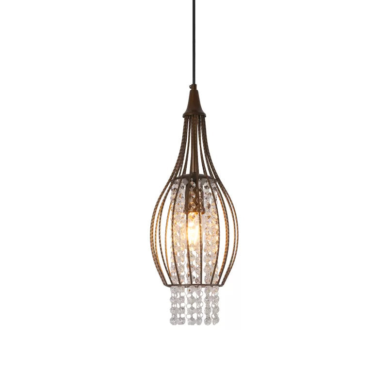 Pear-Shape Metal Pendant with Crystal Strands - 1 Light Coffee Restaurant Downlighting