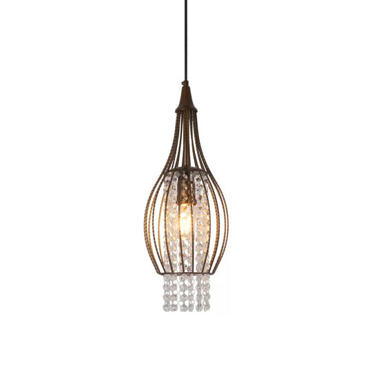 Pear-Shape Metal Pendant with Crystal Strands - 1 Light Coffee Restaurant Downlighting