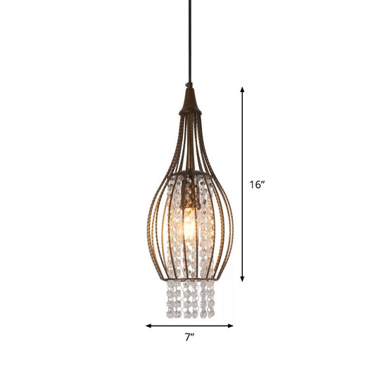 Pear-Shape Metal Pendant with Crystal Strands - 1 Light Coffee Restaurant Downlighting