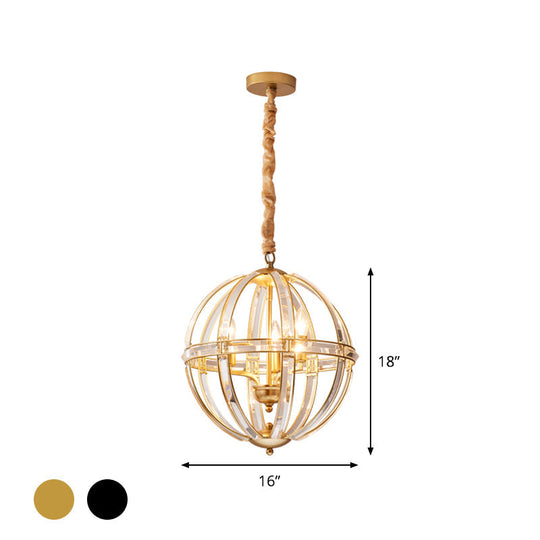 Simplicity Global Crystal-Encrusted Pendant Chandelier in Black/Gold: Elegant Single-Bulb Light for Restaurants