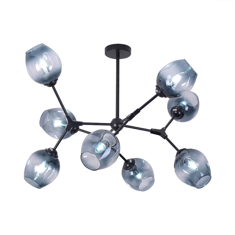 Modern Nordic Style Black Branch Chandelier With Adjustable Arm - 6/8/9 Lights Amber/Blue/Clear