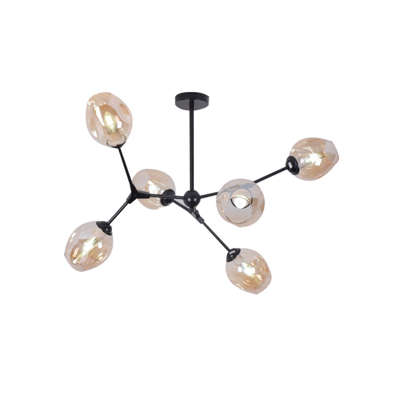 Modern Nordic Style Black Branch Chandelier With Adjustable Arm - 6/8/9 Lights Amber/Blue/Clear