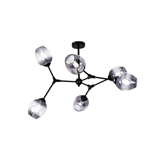 Modern Nordic Style Black Branch Chandelier With Adjustable Arm - 6/8/9 Lights Amber/Blue/Clear