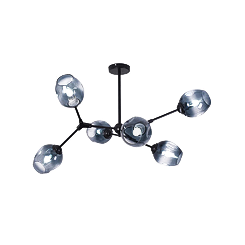 Modern Nordic Style Black Branch Chandelier With Adjustable Arm - 6/8/9 Lights Amber/Blue/Clear