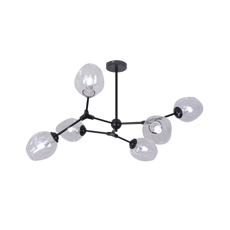 Modern Nordic Style Black Branch Chandelier With Adjustable Arm - 6/8/9 Lights Amber/Blue/Clear