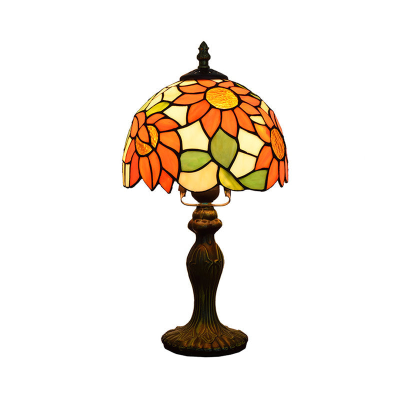 1-Light Sunflower Stained Glass Table Lamp - Lodge Tiffany Style Decorative Lighting In