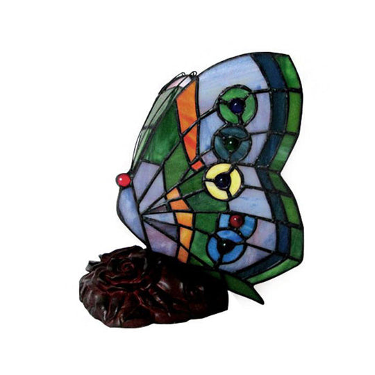 Tiffany Style Stained Glass Butterfly Table Lamp - Multicolored Shade With Green/Blue/Red 1 Light