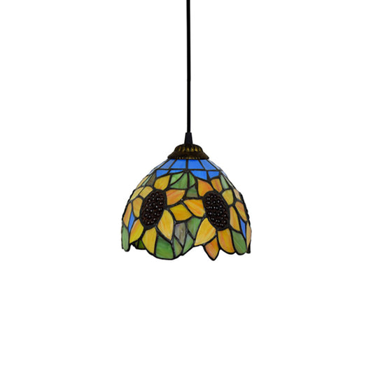 Tiffany-Style Hand Cut Glass Pendant Ceiling Light - Green/Orange Flare Design, Ideal for Living Room