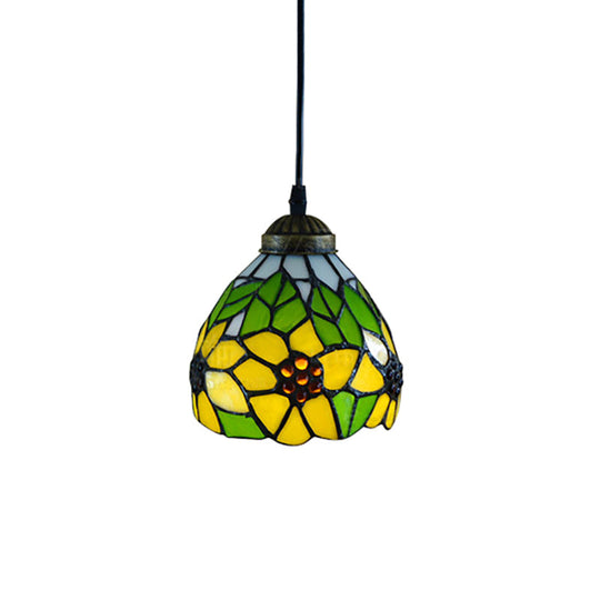 Tiffany-Style Hand Cut Glass Pendant Ceiling Light For Living Room - Green/Orange Flare Design