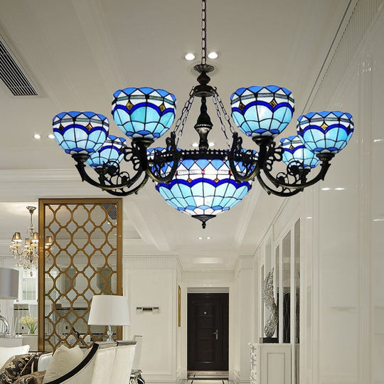 Baroque Stained Glass Chandelier with Jewel Decoration - Elegant Pendant Light Fixture for Living Room