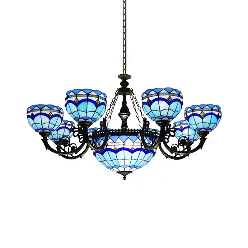 Baroque Stained Glass Chandelier - Dome Pendant Light With Jewel Decoration For Living Room