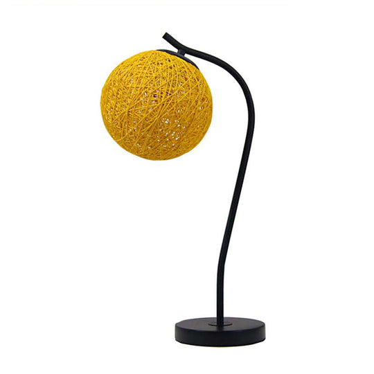 Handmade Yellow/Ivory Rattan Table Lamp - Countryside Style 1-Light With Ball Shade For Bedroom