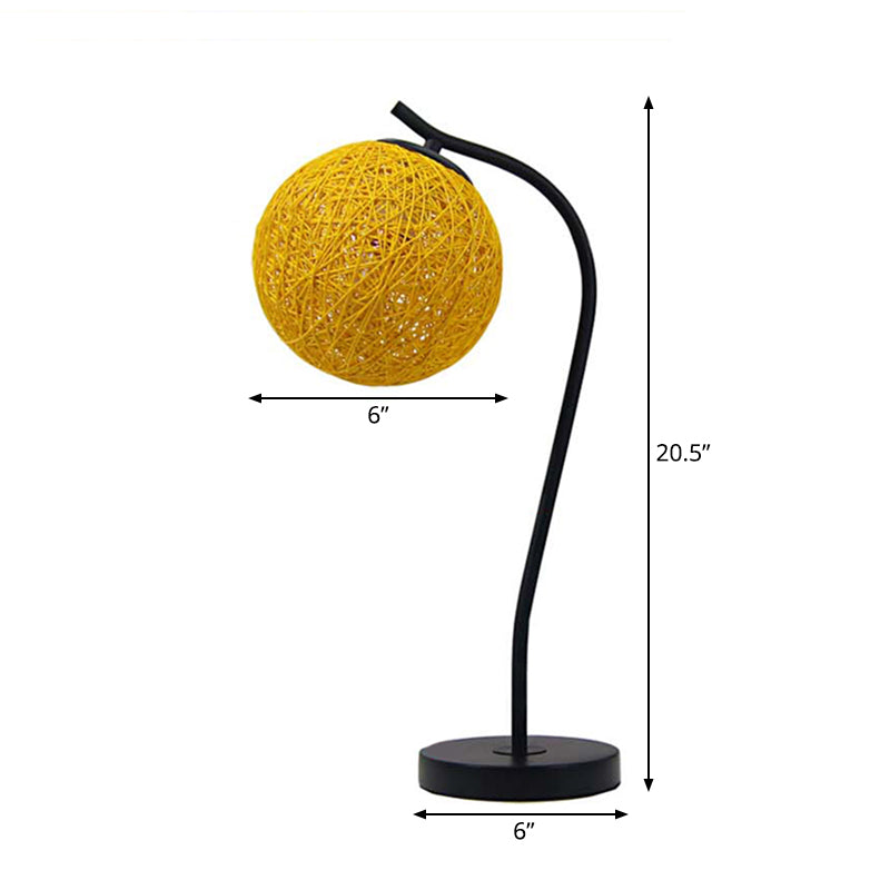 Handmade Yellow/Ivory Rattan Table Lamp - Countryside Style 1-Light With Ball Shade For Bedroom