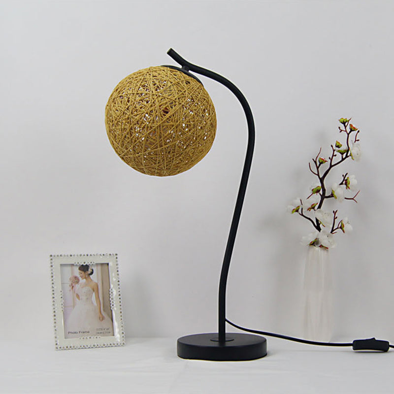 Handmade Yellow/Ivory Rattan Table Lamp - Countryside Style 1-Light With Ball Shade For Bedroom