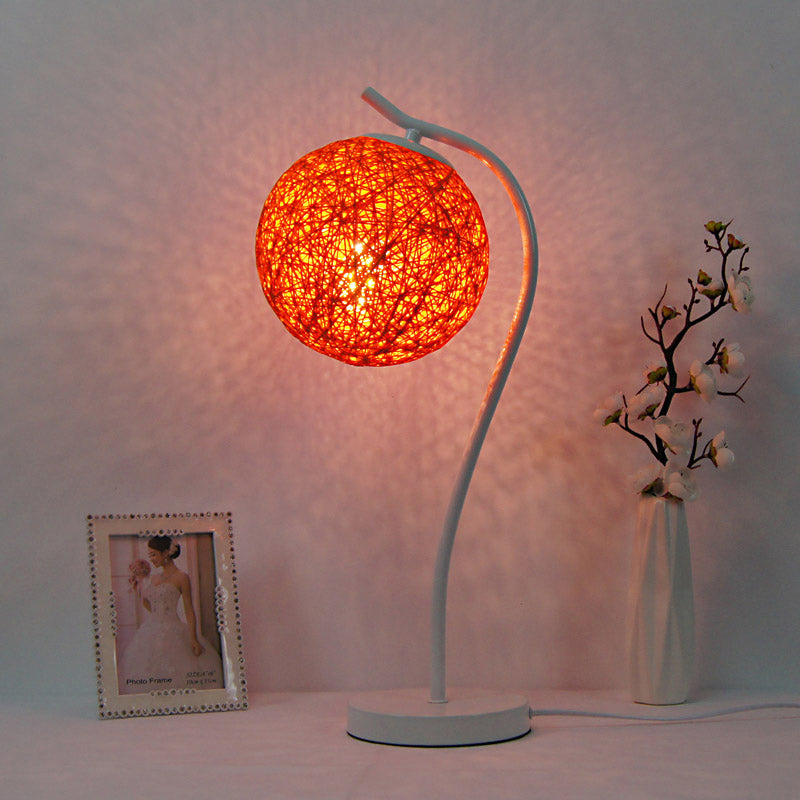 Handmade Yellow/Ivory Rattan Table Lamp - Countryside Style 1-Light With Ball Shade For Bedroom