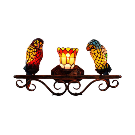 Parrot Sconce Light - 3 Lights Stained Glass Rustic Lodge Style In Copper