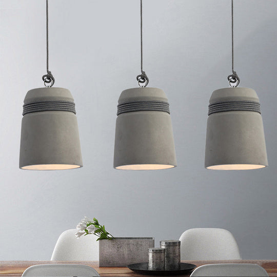 Industrial Concrete Bell Shade Pendant Ceiling Light - 1 Light Grey Hanging Ceiling Fixture with Rope Accent