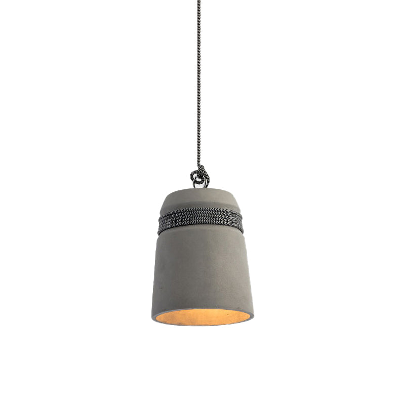 Industrial Concrete Bell Shade Pendant Ceiling Light - 1 Light Grey Hanging Ceiling Fixture with Rope Accent