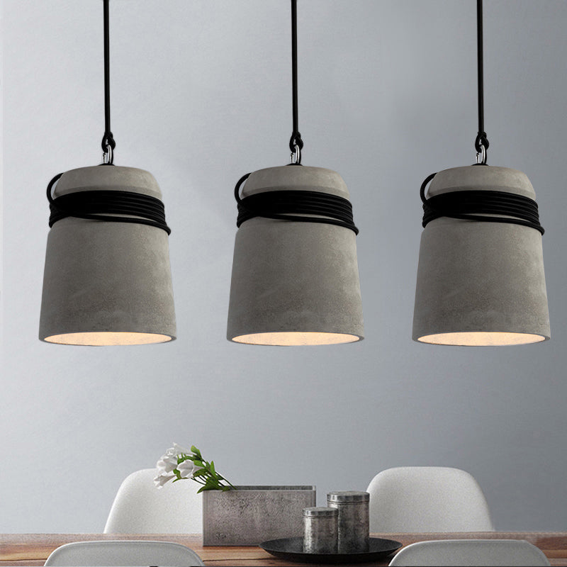 Industrial Concrete Bell Shade Pendant Ceiling Light - 1 Light Grey Hanging Ceiling Fixture with Rope Accent