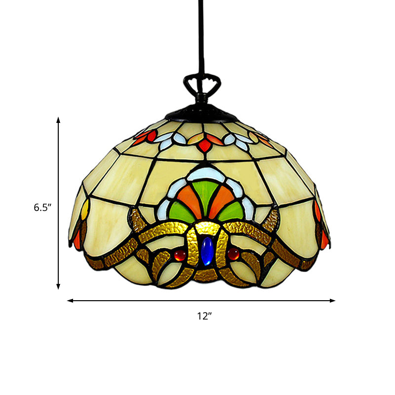 Adjustable Victorian Pendant Lighting with Stained Glass Floral Shades for Kitchen Island