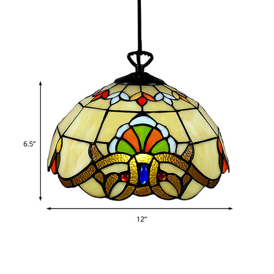 Stained Glass Victorian Kitchen Island Pendant Light - Adjustable Floral Ceiling Fixture In Yellow