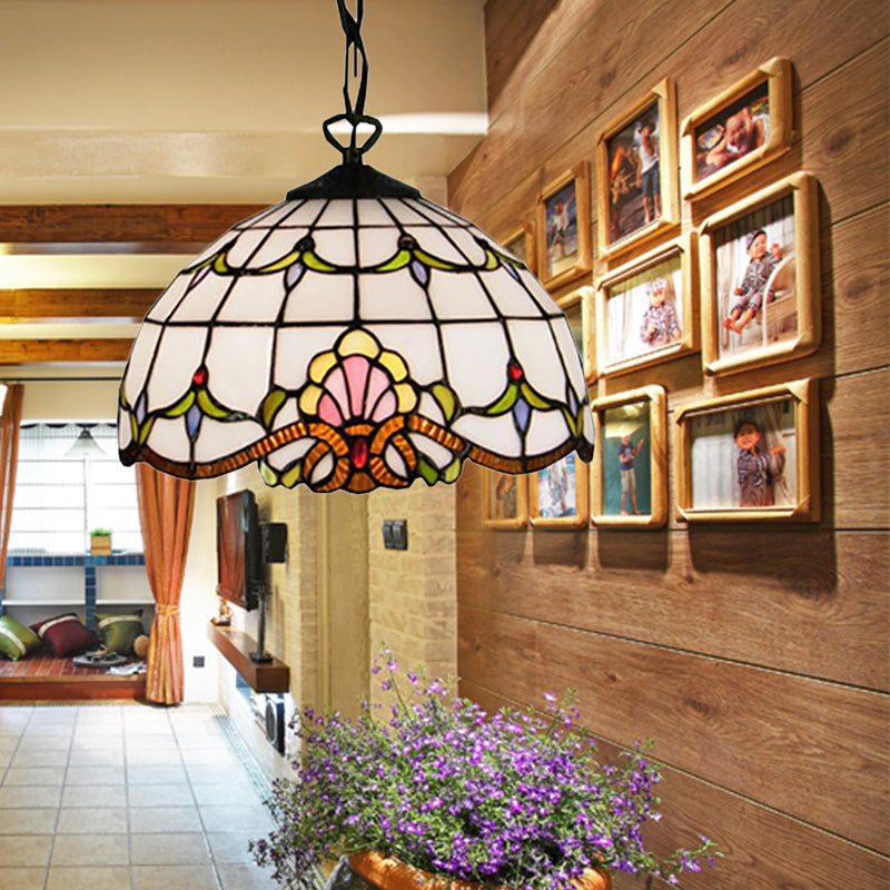 Adjustable Victorian Pendant Lighting with Stained Glass Floral Shades for Kitchen Island