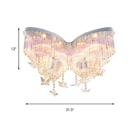 Glittering Butterfly Ceiling Lamp With Clear Crystal Mount Light - Perfect For Kindergarten