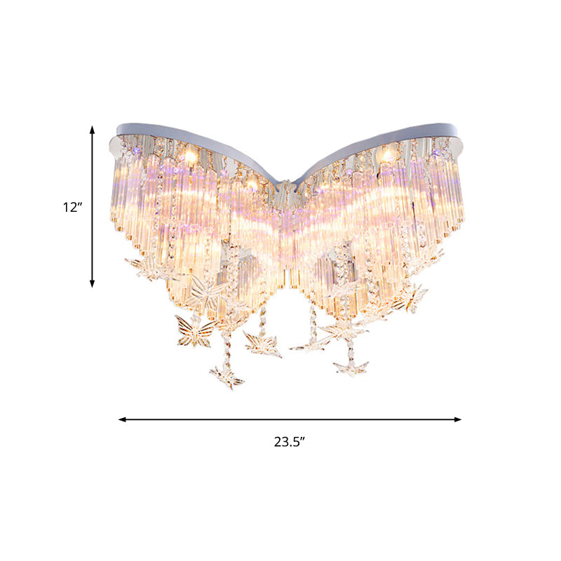 Glittering Butterfly Ceiling Lamp With Clear Crystal Mount Light - Perfect For Kindergarten