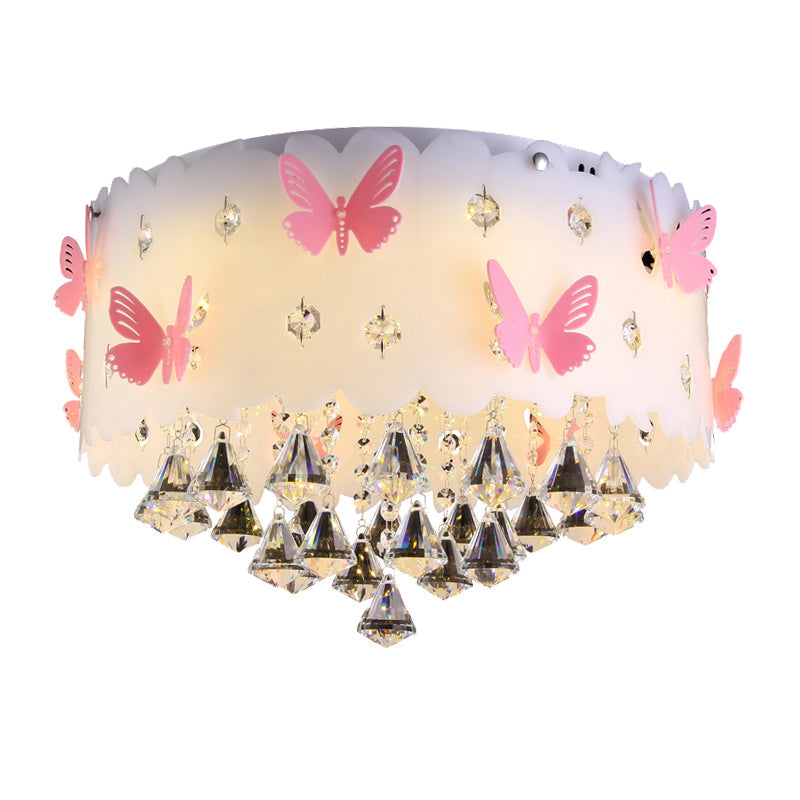 Sparkling Pink Butterfly Ceiling Lamp for Girls' Bedroom - Decorative Flush Mount with Glittering Crystals