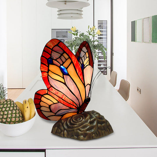 Stained Glass Butterfly Tiffany Table Lamp - Art Deco Yellow/Green/Red/Orange Red Coffee Shop