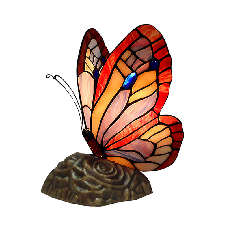 Stained Glass Butterfly Tiffany Table Lamp - Art Deco Yellow/Green/Red/Orange Red Coffee Shop