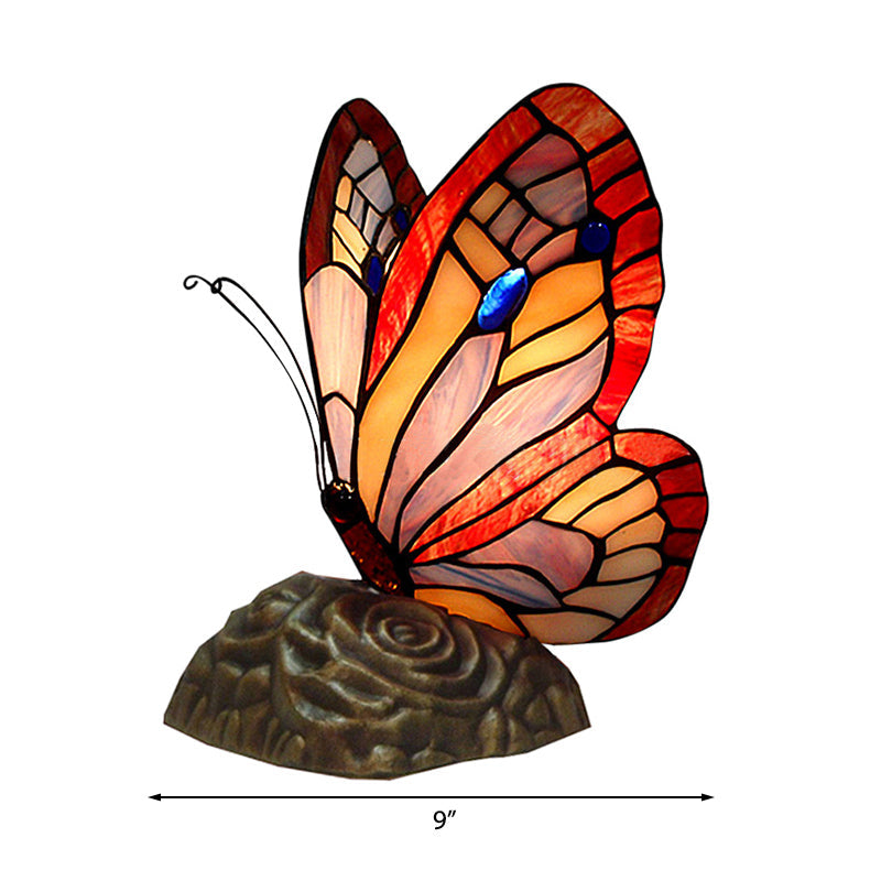 Stained Glass Butterfly Tiffany Table Lamp - Art Deco Yellow/Green/Red/Orange Red Coffee Shop