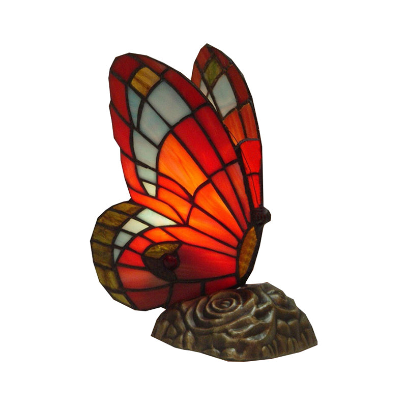 Stained Glass Butterfly Tiffany Table Lamp - Art Deco Yellow/Green/Red/Orange Red Coffee Shop