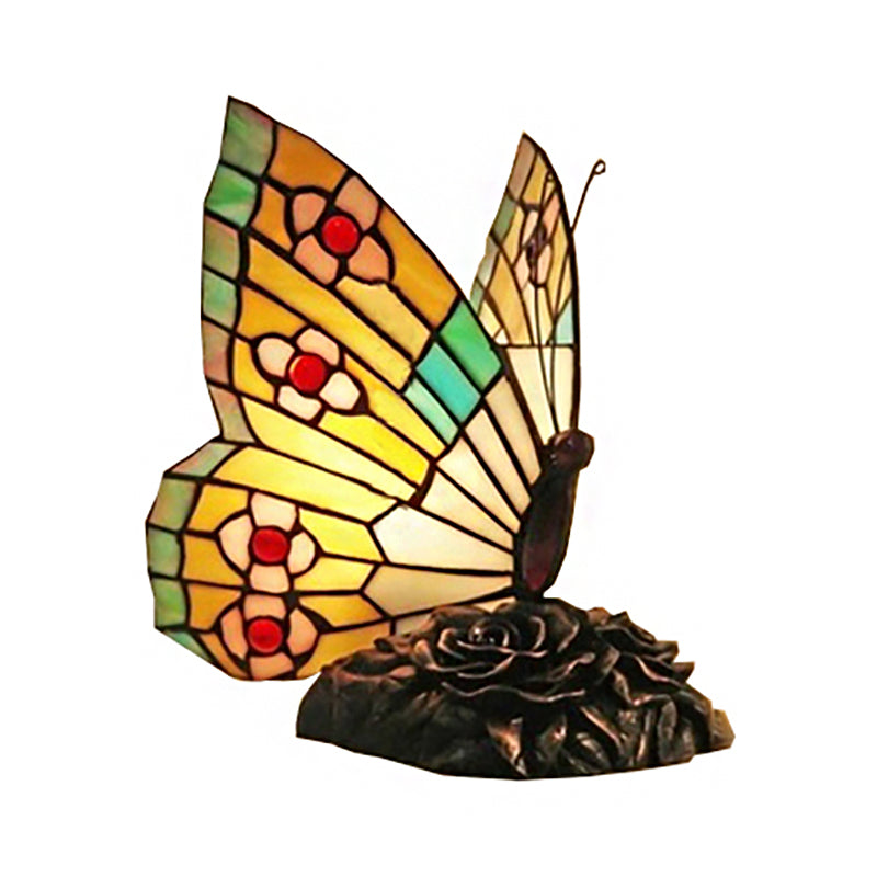 Stained Glass Butterfly Tiffany Table Lamp - Art Deco Yellow/Green/Red/Orange Red Coffee Shop