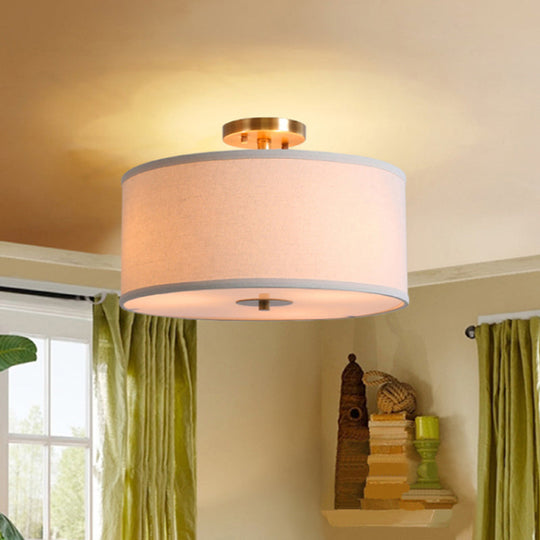 Contemporary Round Fabric Ceiling Lamp For Childs Bedroom - Semi Flushmount Light Beige / Solid