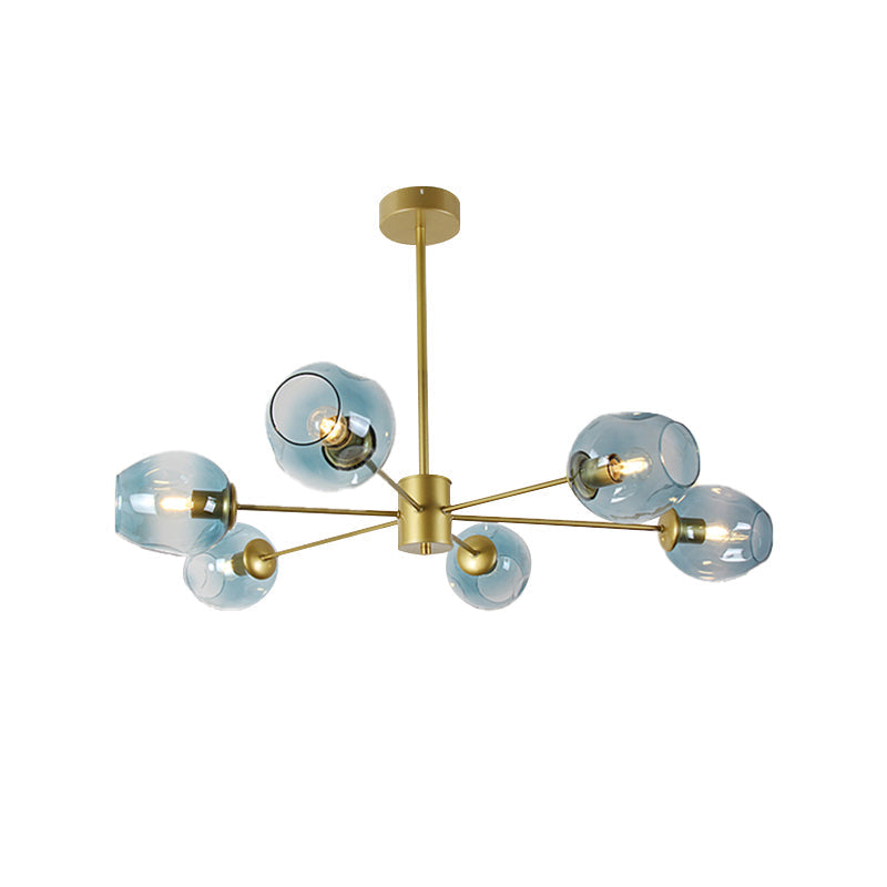 Modern Gold Branch Chandelier - 6/8 Lights Light Blue/Clear/Amber Glass Ceiling Lamp