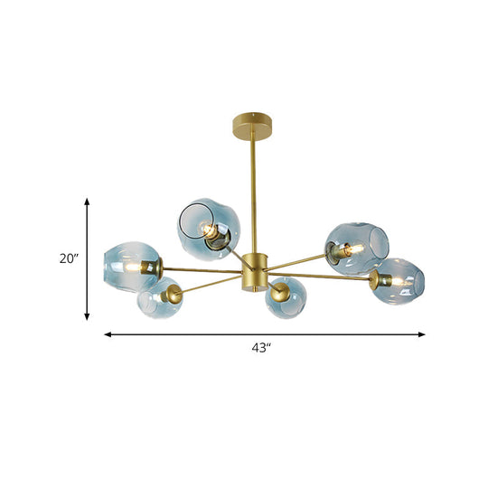 Modern Gold Branch Chandelier - 6/8 Lights Light Blue/Clear/Amber Glass Ceiling Lamp