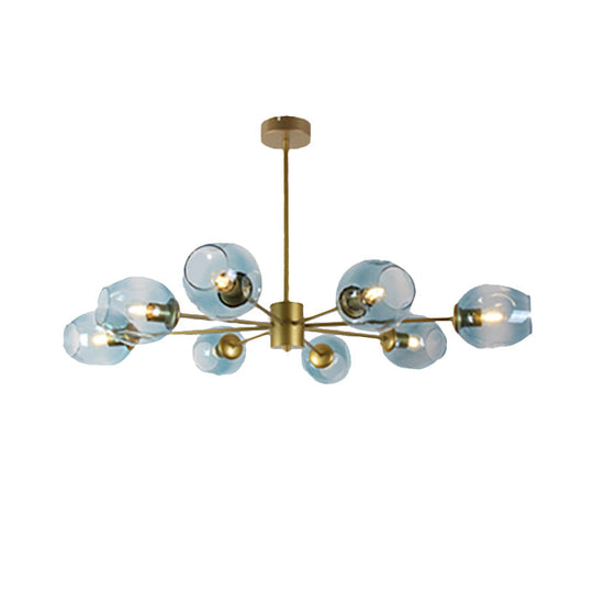 Modern Gold Branch Chandelier - 6/8 Lights Light Blue/Clear/Amber Glass Ceiling Lamp