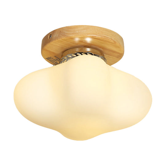 White Curved Square Milk Glass Flush Ceiling Light Hotel - Simple Style Ceiling Lamp (1 Bulb)