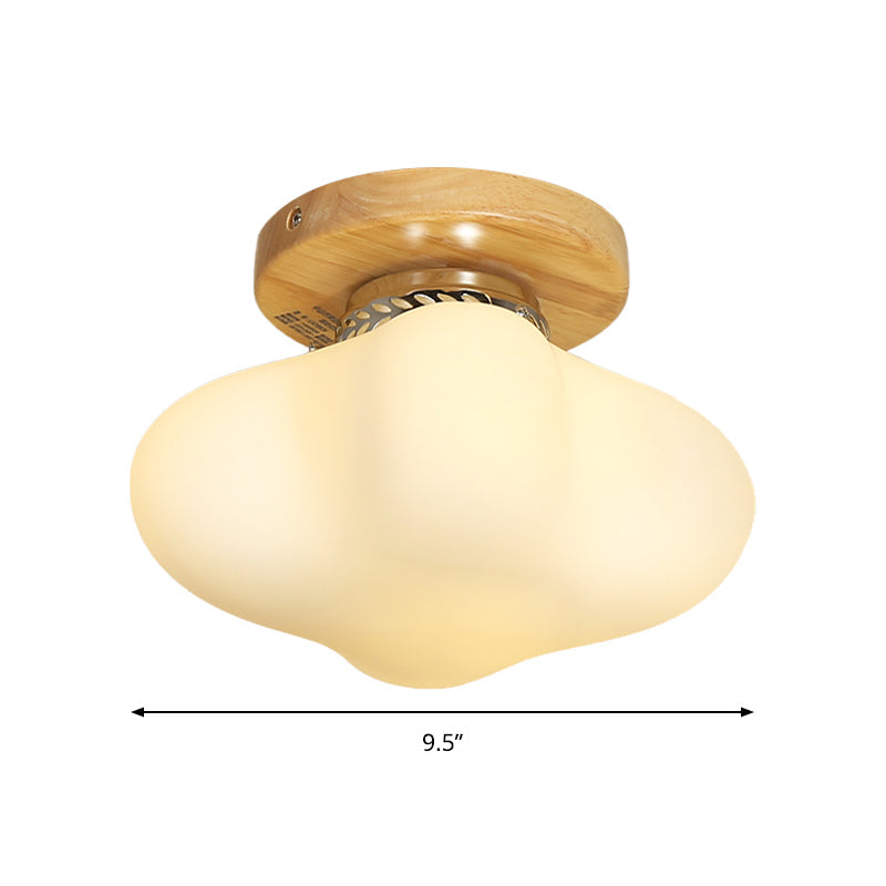 White Curved Square Milk Glass Flush Ceiling Light Hotel - Simple Style Ceiling Lamp (1 Bulb)