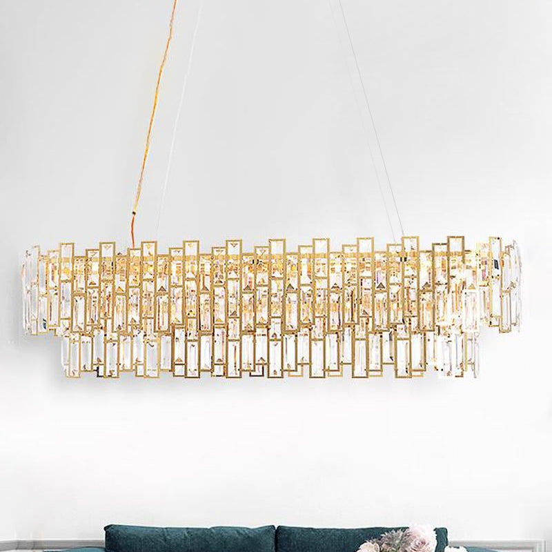 Contemporary Gold Led Crystal Block Linear Chandelier: Elegant Ceiling Lamp For Living Room (35.5/45